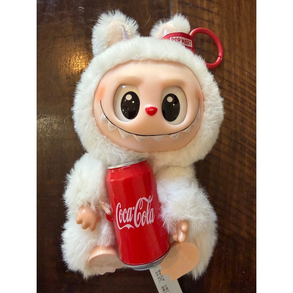 Pop Mart The Monsters Labubu Coca-Cola Plush Bag Charm White Faux Fur Toy